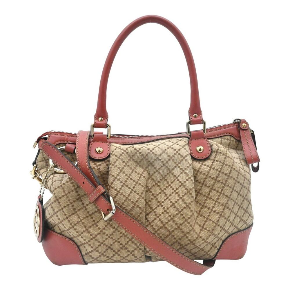 Gucci Sukey Diamante Canvas and Leather Satchel Handbag Pink/Beige
